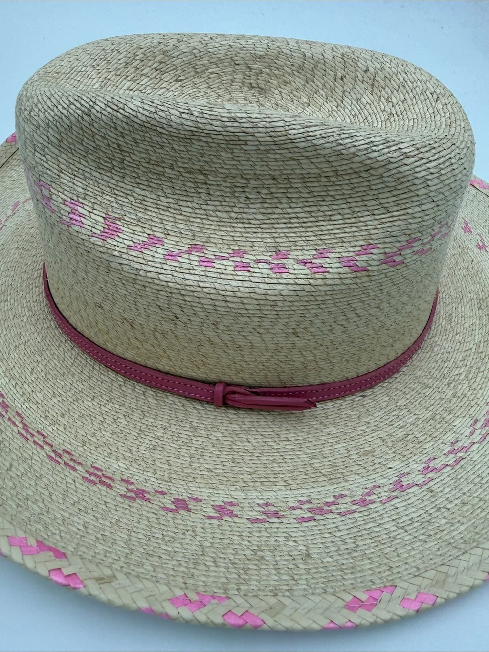 Nice Atwood Straw Cowboy Hat with Pink Trim Size Large